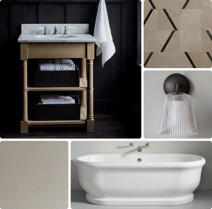 Example of a dark, traditional bathroom mood board made using Reno