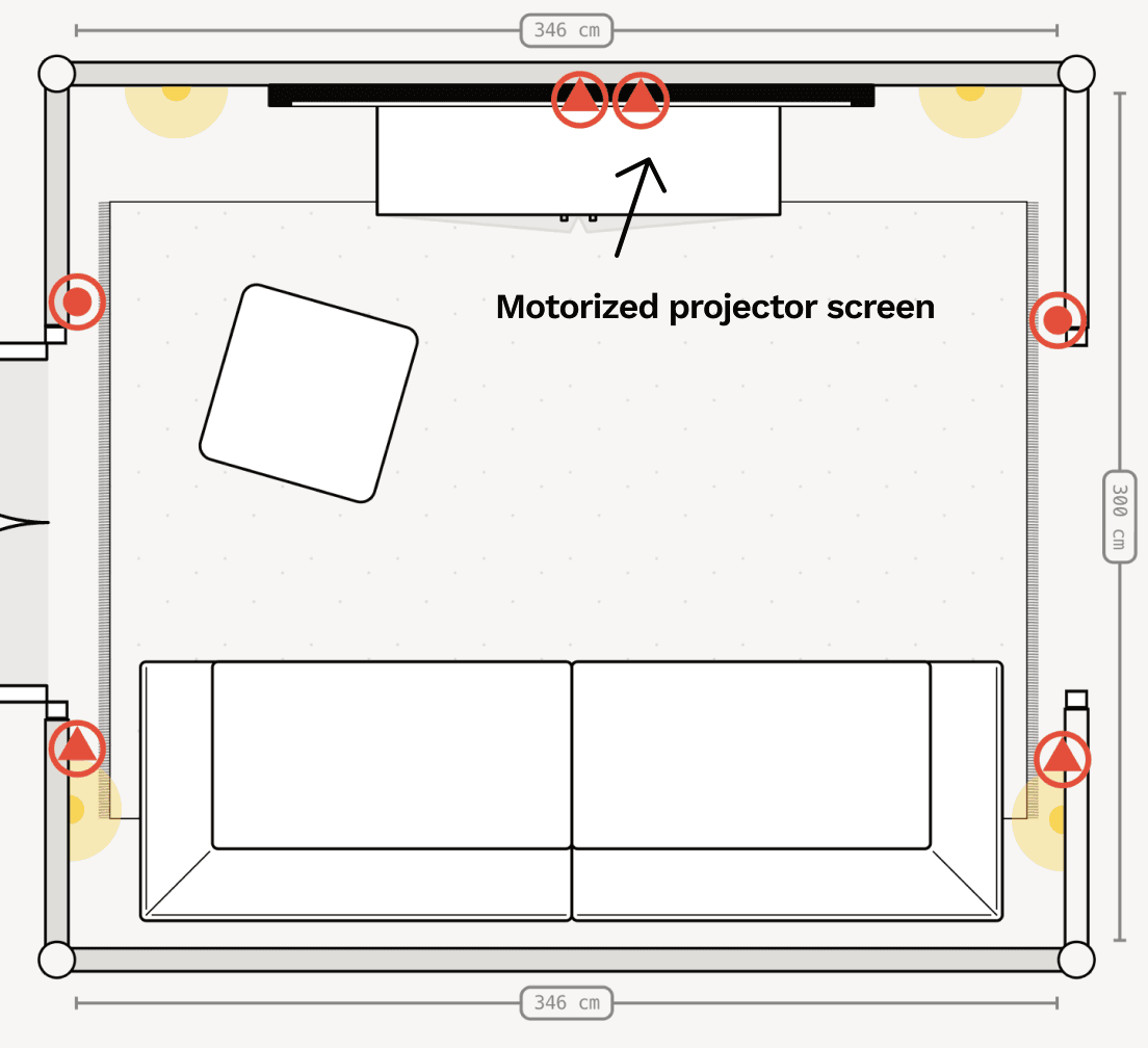 Add electrical plans for your home cinema. Symbols for lights, switches, sockets and extractor fans and tips to guide you to ensure sufficient power and access for your multimedia equipment.