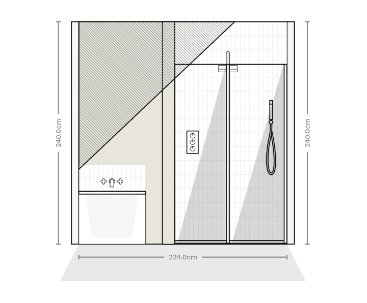 Bathroom wall elevation created in the Reno app