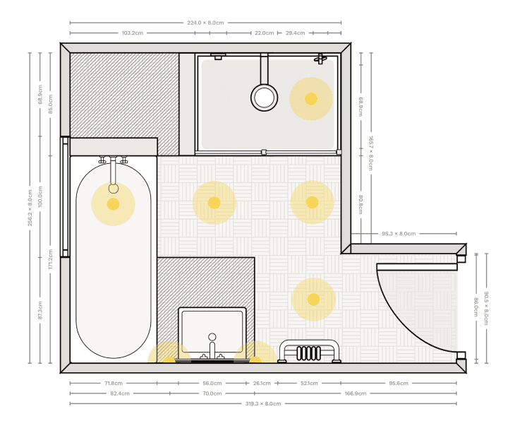 Bathroom floor plan created in the Reno app