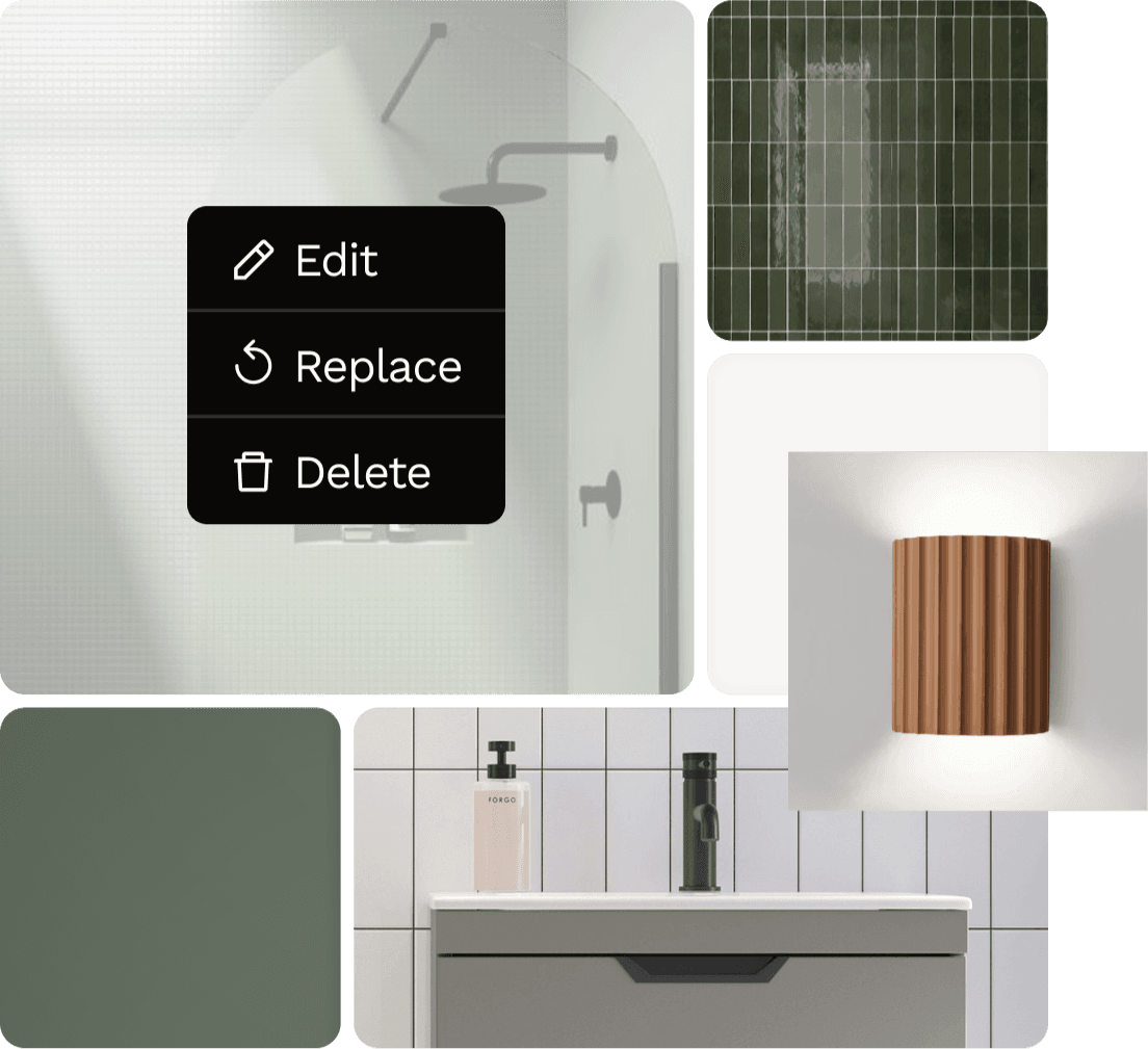 Simple moodboard to share the vision of the style you want to achieve with your bathroom renovation project